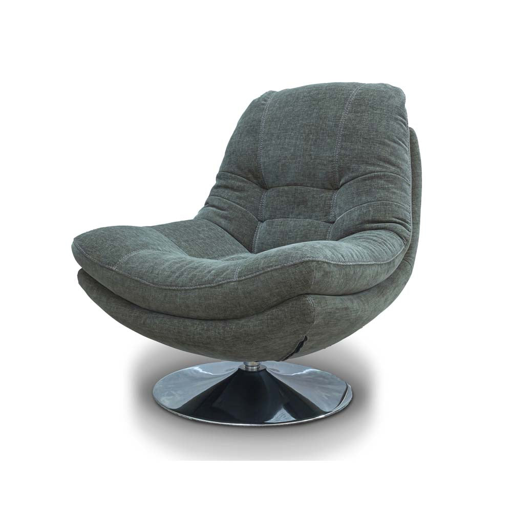 Sage Green upholstered chair with a metallic base on a white background