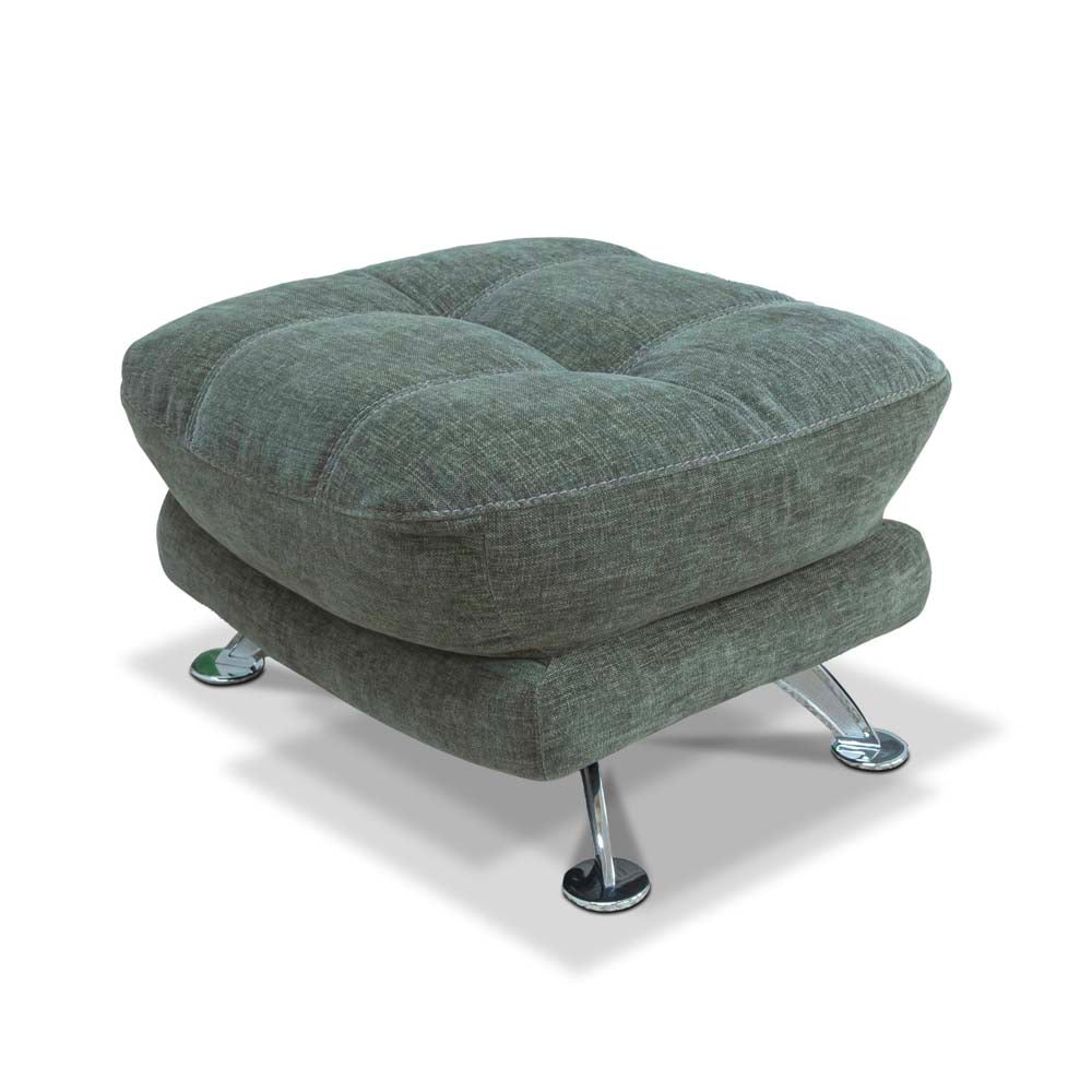 Sage Green footstool with chrome legs on a white background
