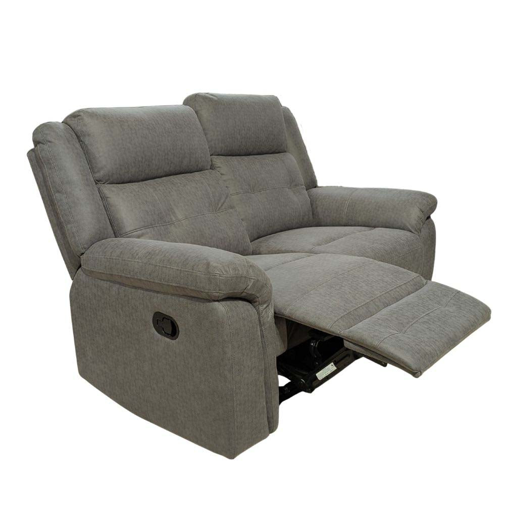 Gray recliner sofa with a pull-out mechanism on a white background