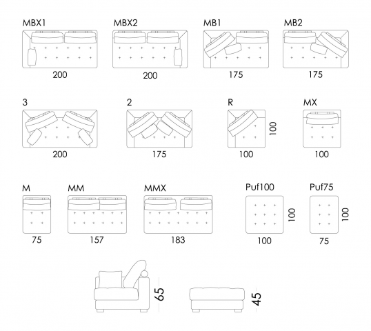 Manacor sofa dimensions, schematics and sizes
