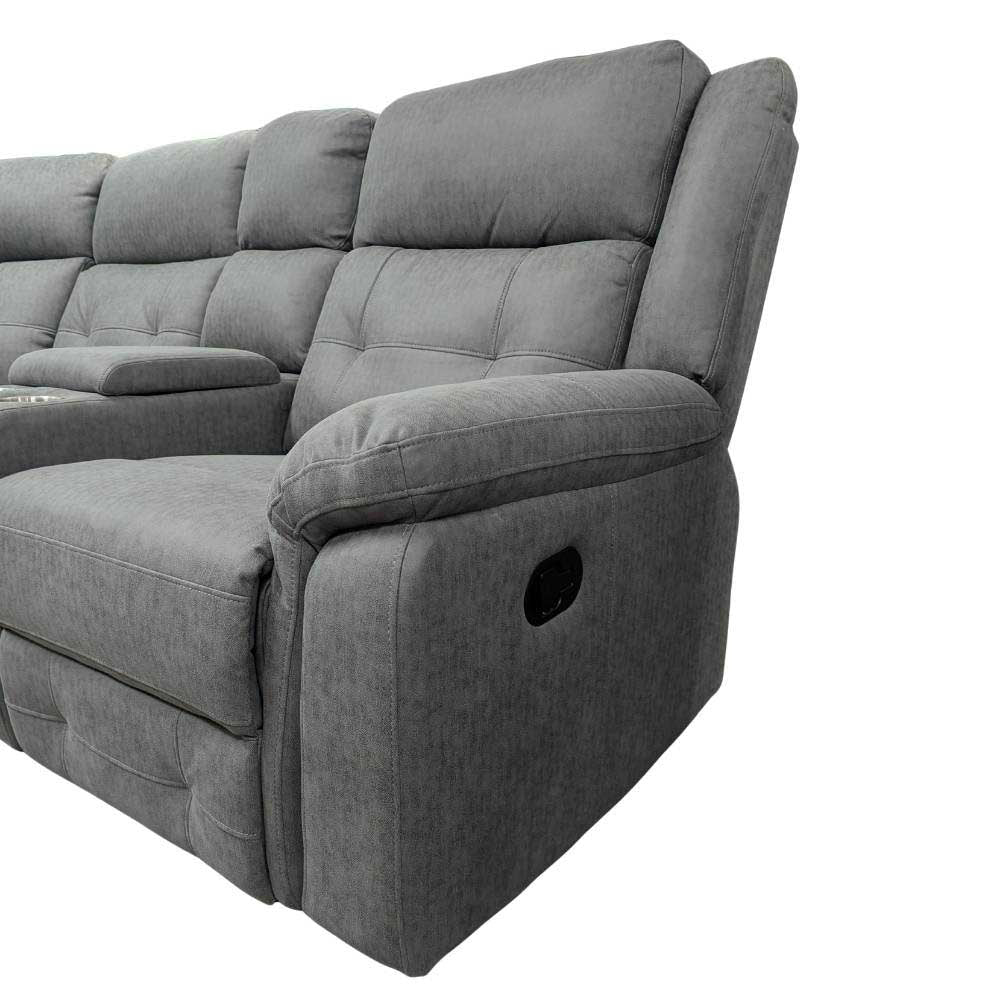 Gray reclining sofa on a white background