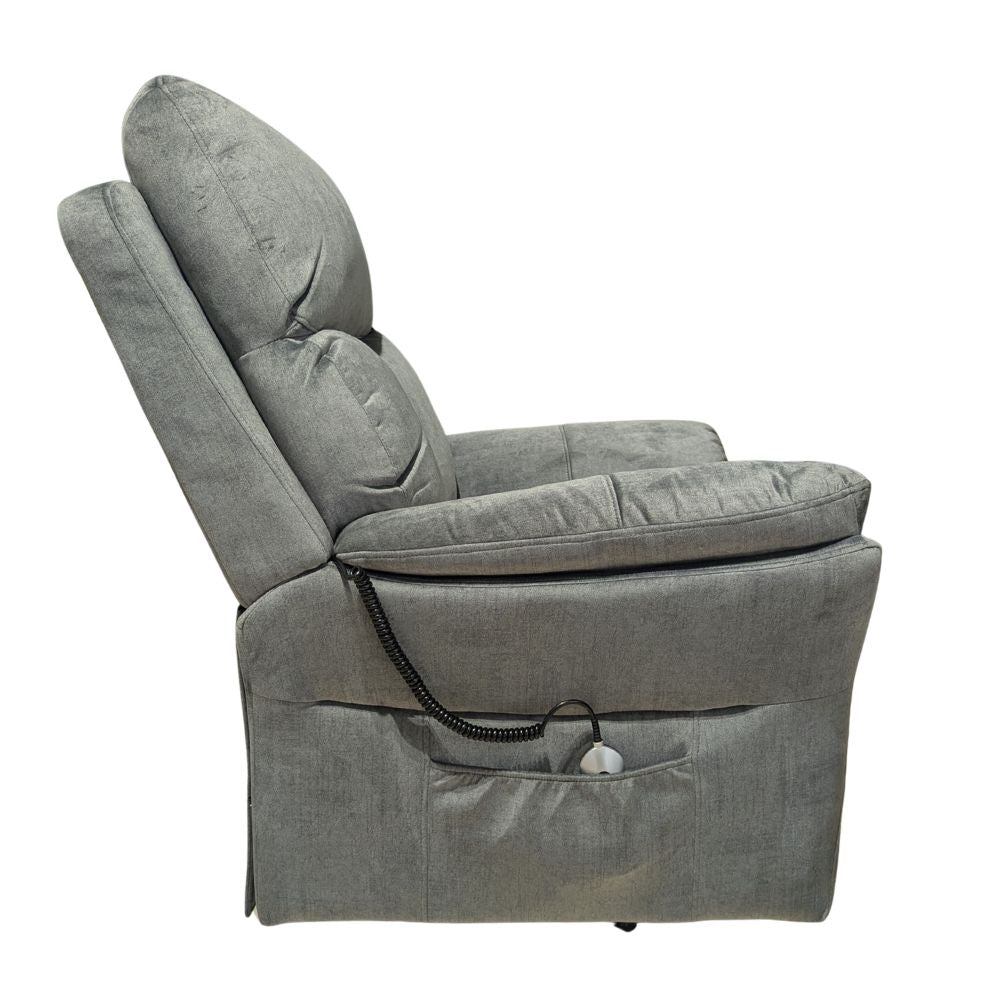 Gray recliner chair with armrests on a white background