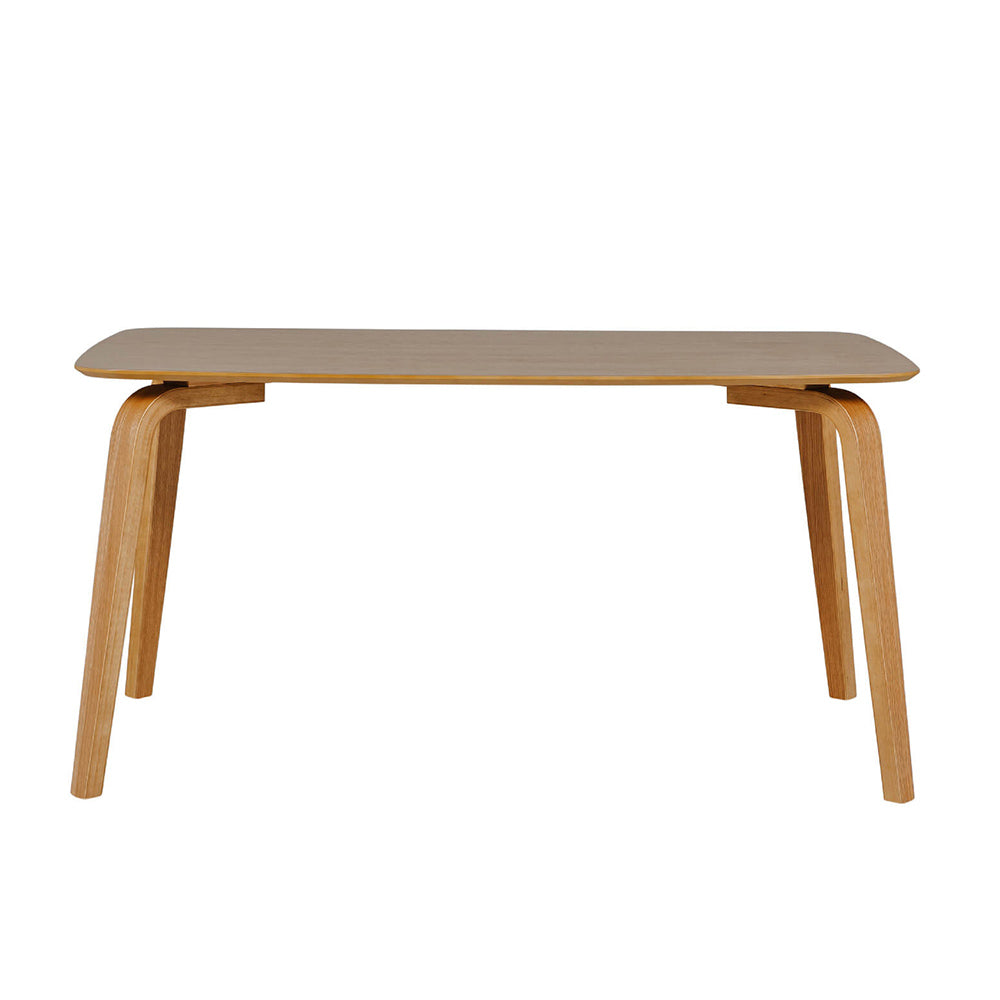 Wooden table with a minimalist design on a white background