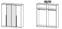 4 door ardrobe design with dimensions labeled '90/90'.