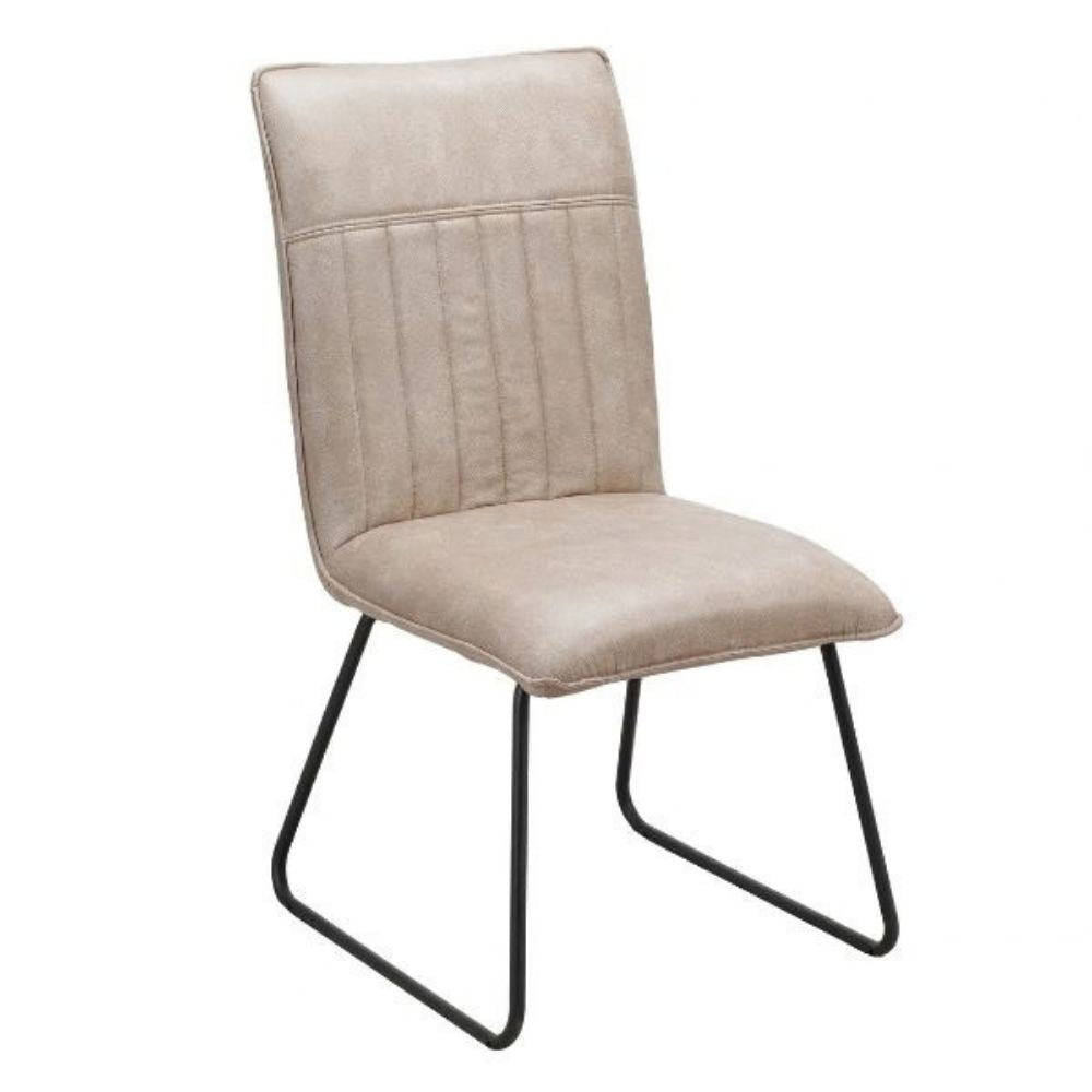 contemporary Alfie Dining Chair in Taupe padded upholstry with a black frame leg. 
