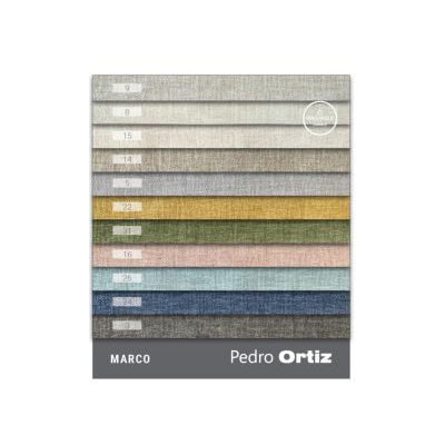 Color swatch book with various fabric color samples on a white background