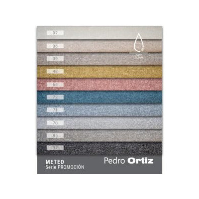 Color swatch card with various color samples and 'Pedro Ortiz' branding.