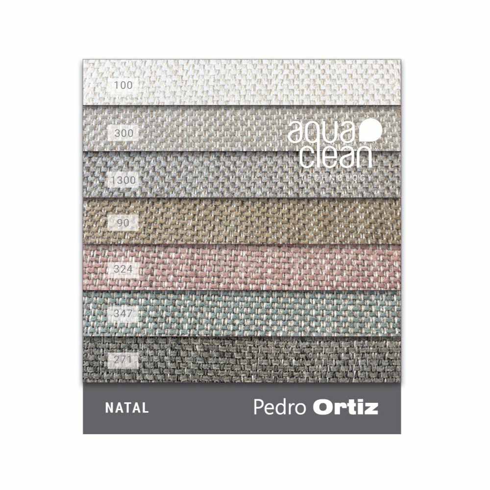 Color swatch card with 'aqua clean' branding and various fabric color samples.