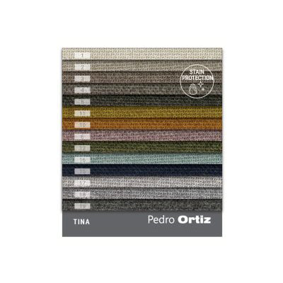 Color swatch book with striped patterns and 'Pedro Ortiz' branding on a white background