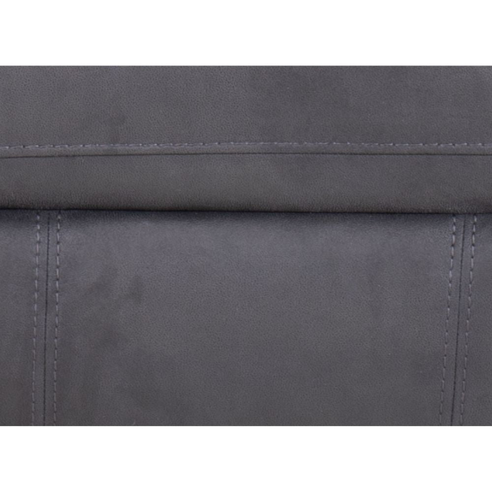 Close-up of a dark gray fabric with visible stitching on a white background