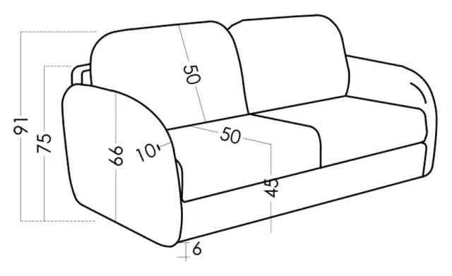 Technical drawing of a sofa with dimensions