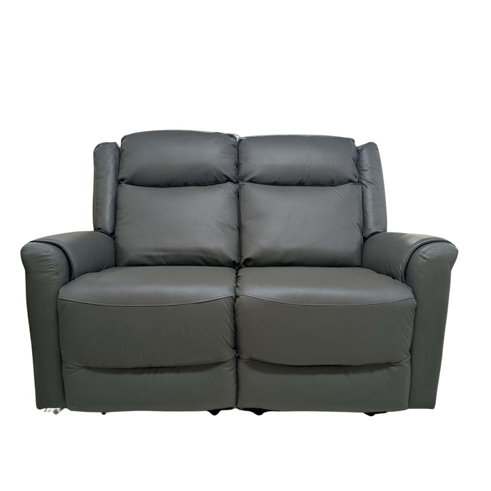 Gray electirc reclining leather sofa on a white background