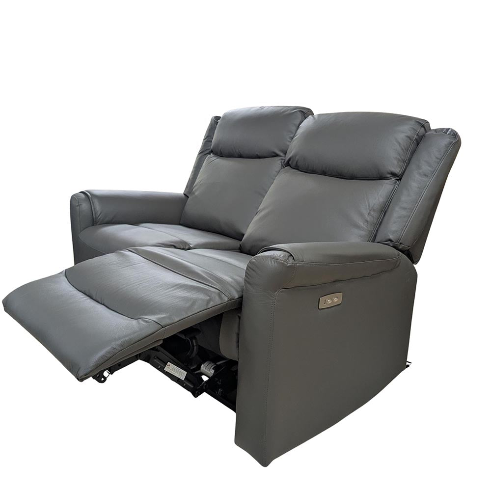 Gray electric recliner sofa on a white background