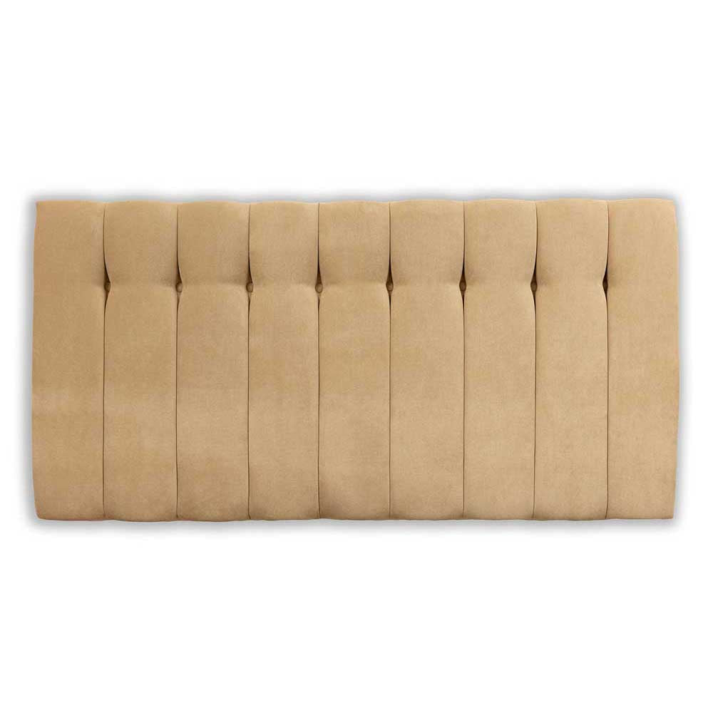 Beige tufted headboard on a white background