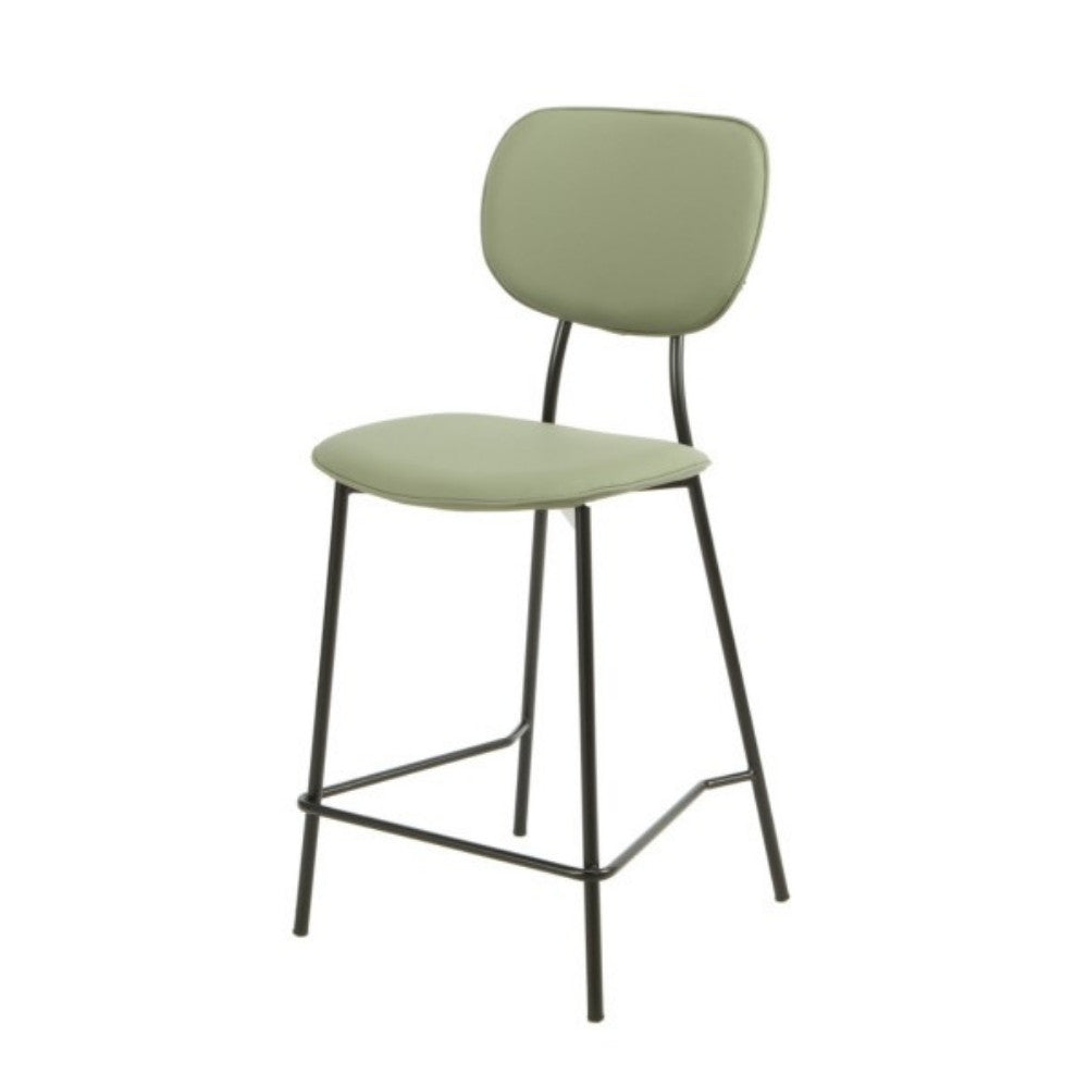 Sage green bar stool with black metal legs on a white background