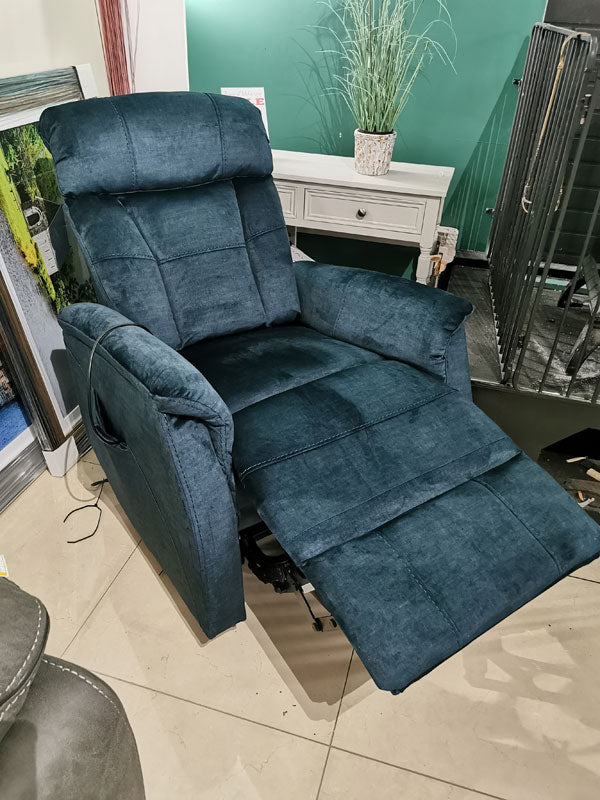 Capri Lift and Rise CHair in Blue Reclined Backwards