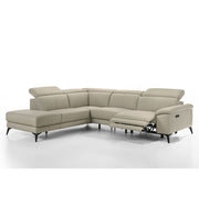 Beige sectional corner sofa with reclining feature on a white background
