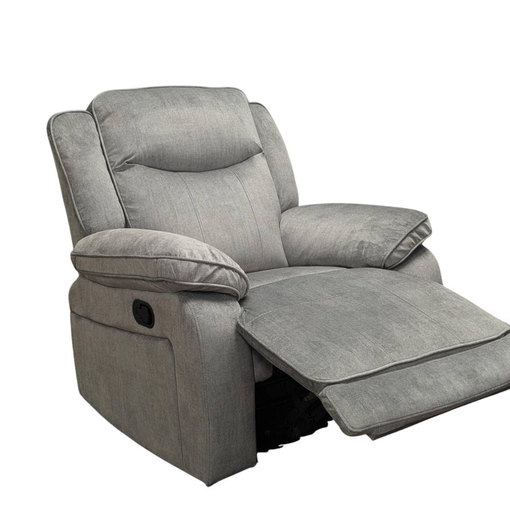 Silver - grey rocking manual recliner armchair with footrest opened out