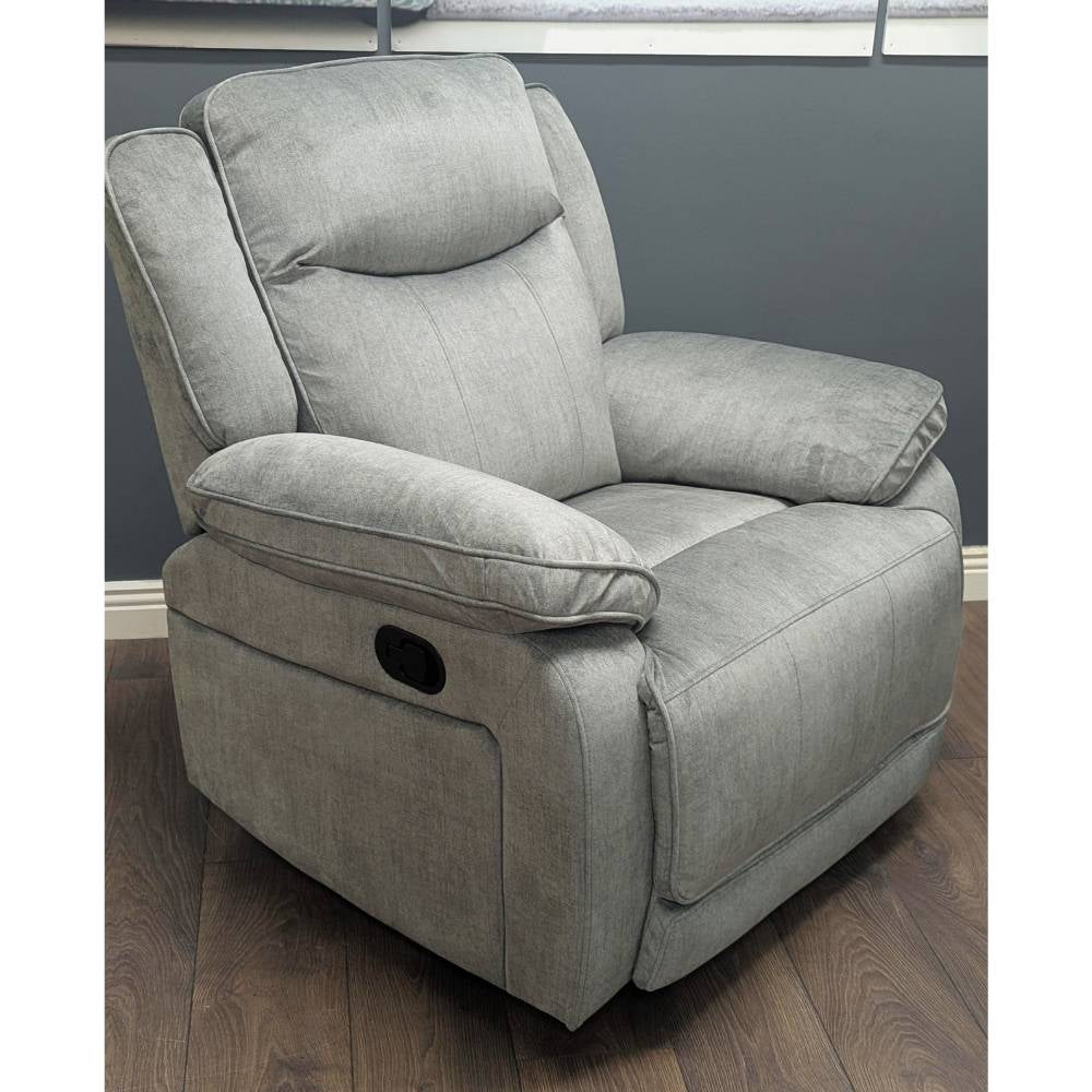 Silver - grey rocking manual recliner armchair in our Cork showroom
