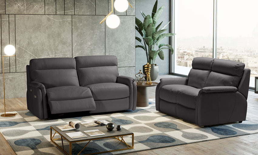 Fox Grey Leather 2 Seater and 3 Seater sofas