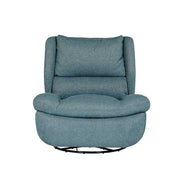 Blue upholstered electric reclining swivel chair on a white background
