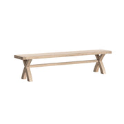 Wooden bench with X-shaped legs on a white background