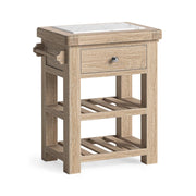 Small kitchen island with a drawer and shelf on a white background