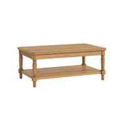 Rectangle oak coffee table with display shelf.
