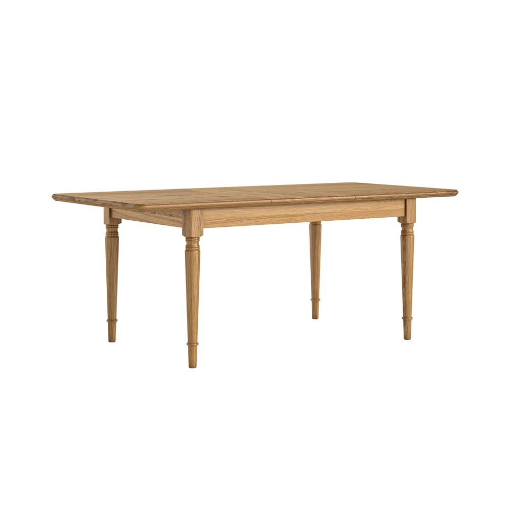 Wooden rectangular extending dining table on a white background