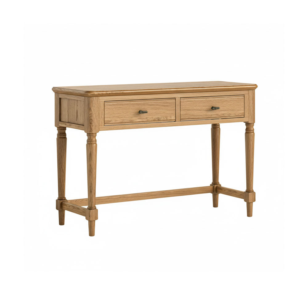 Wooden dressing table with two drawers on a white background