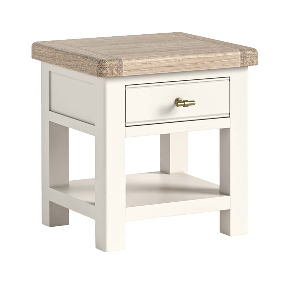Lampt Table with drawer, white washed oak top and white painted body 
