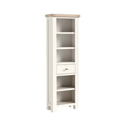 White bookshelf with a wooden top on a white background