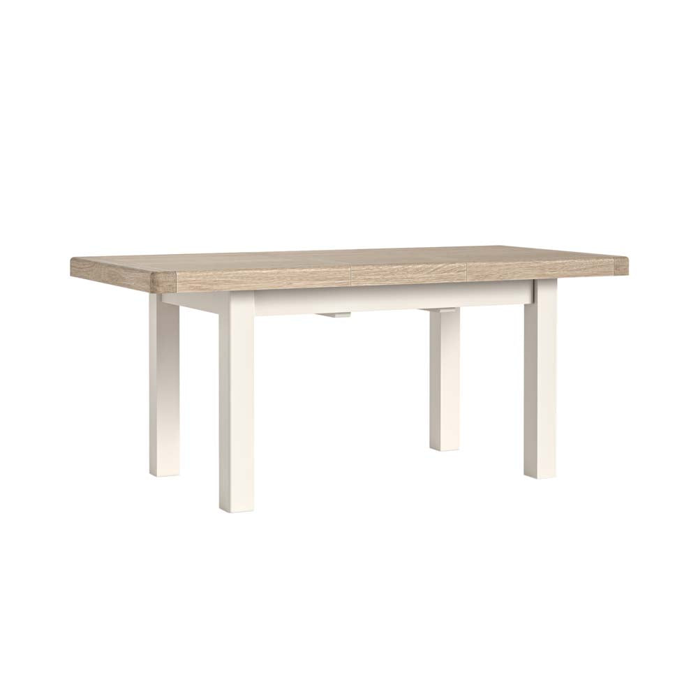 Wooden table with white legs on a white background