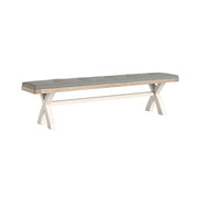 Oak cross leg dining bench with black cushion on a white background
