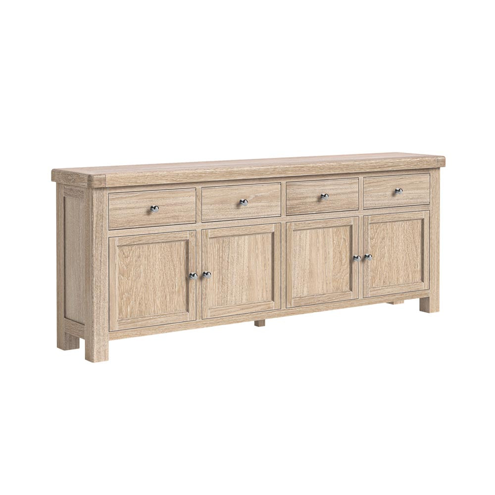 Extra large oak sideboard with 4 drawers and four hinged doors. 