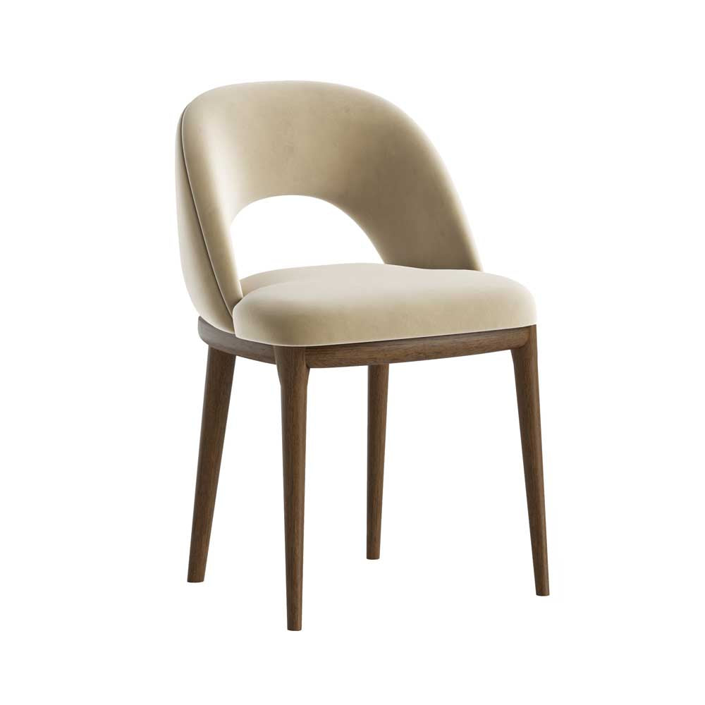 Beige chair with wooden legs on a white background