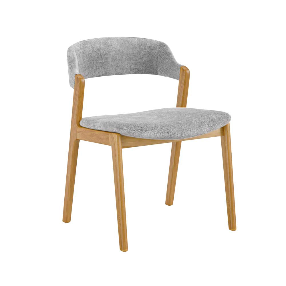 Grey chair with wooden legs on a white background