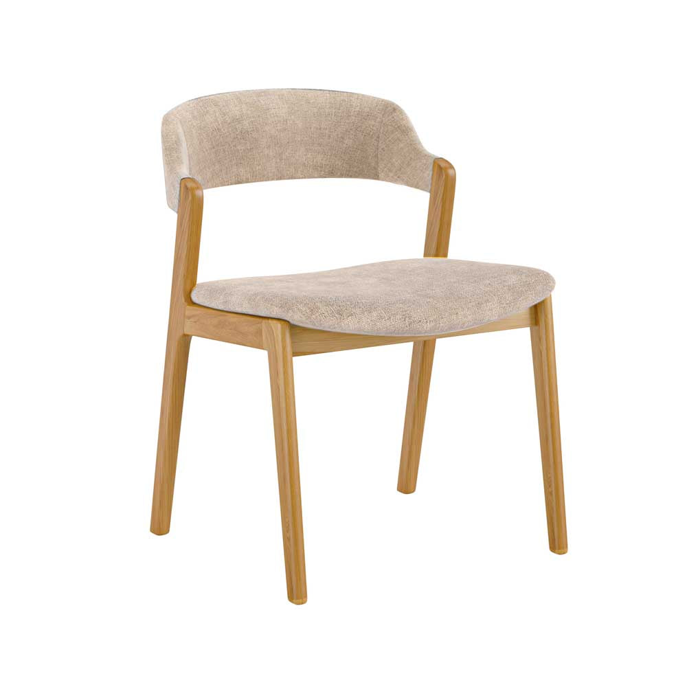 Beige chair with wooden legs on a white background