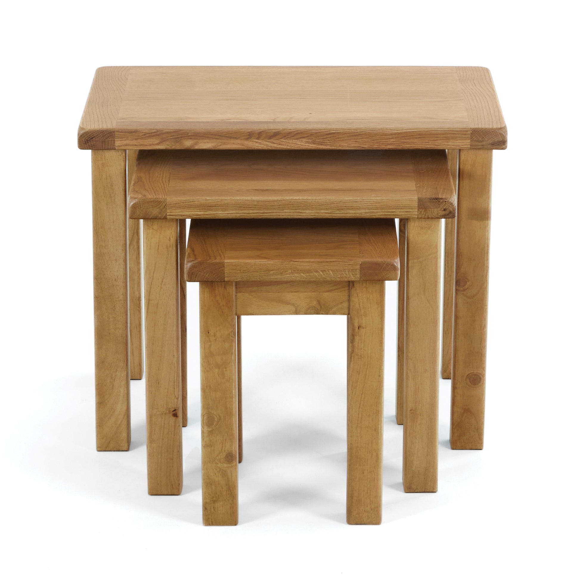 nest of 3 oak tables, front view