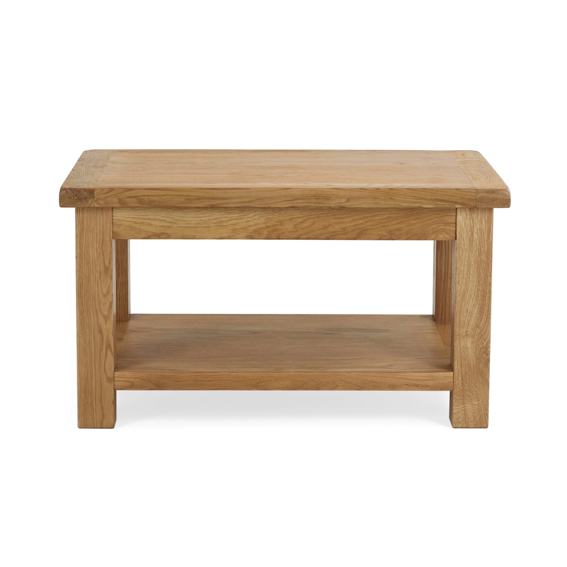 oak rectangular coffee table with storage shelf underneath