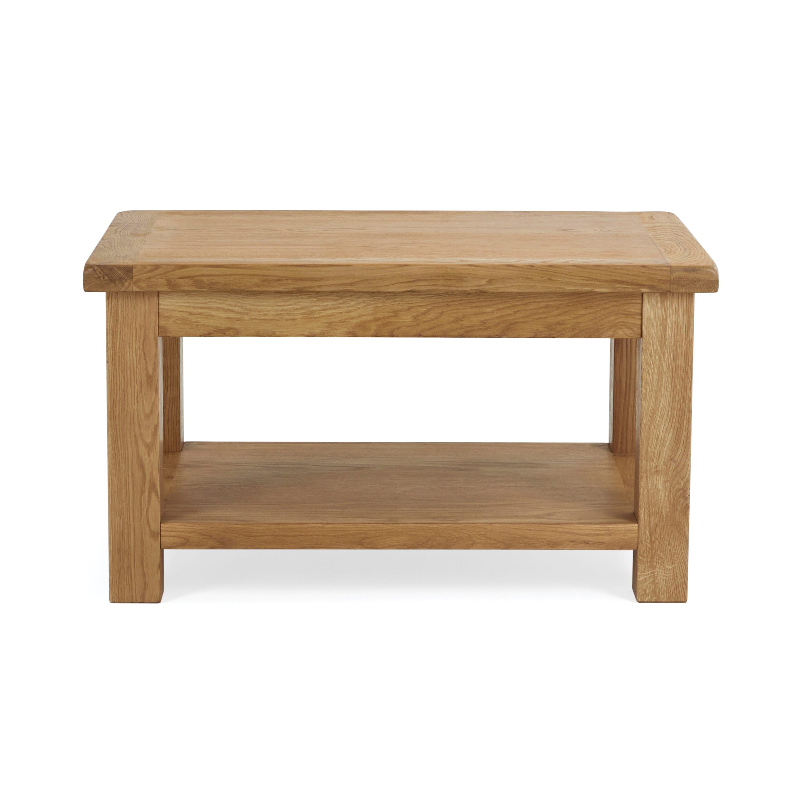 oak rectangular coffee table with storage shelf underneath