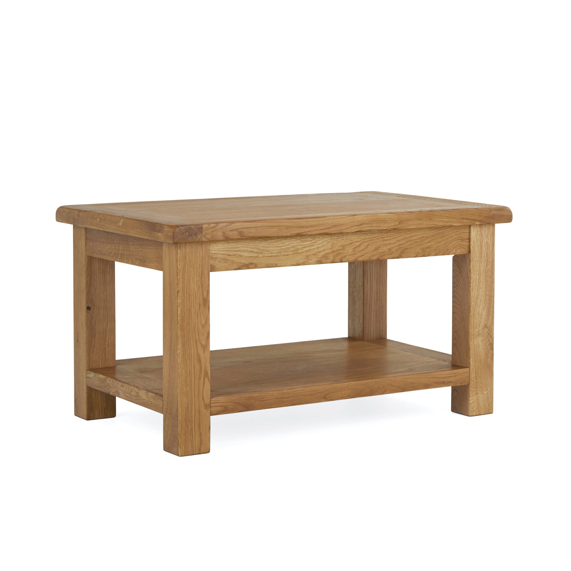 oak rectangular coffee table with storage shelf underneath