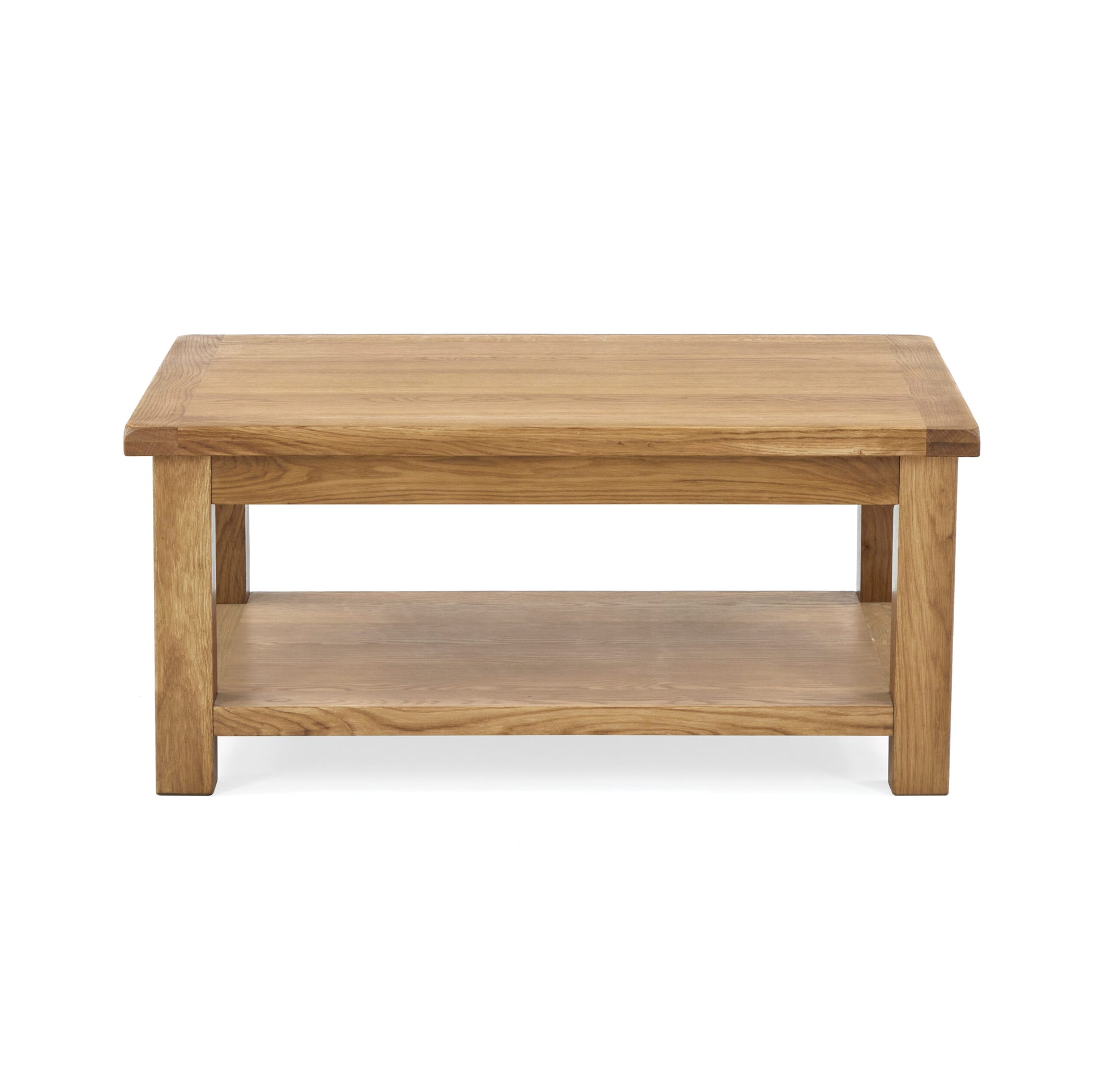 oak rectangular coffee table with storage shelf underneath