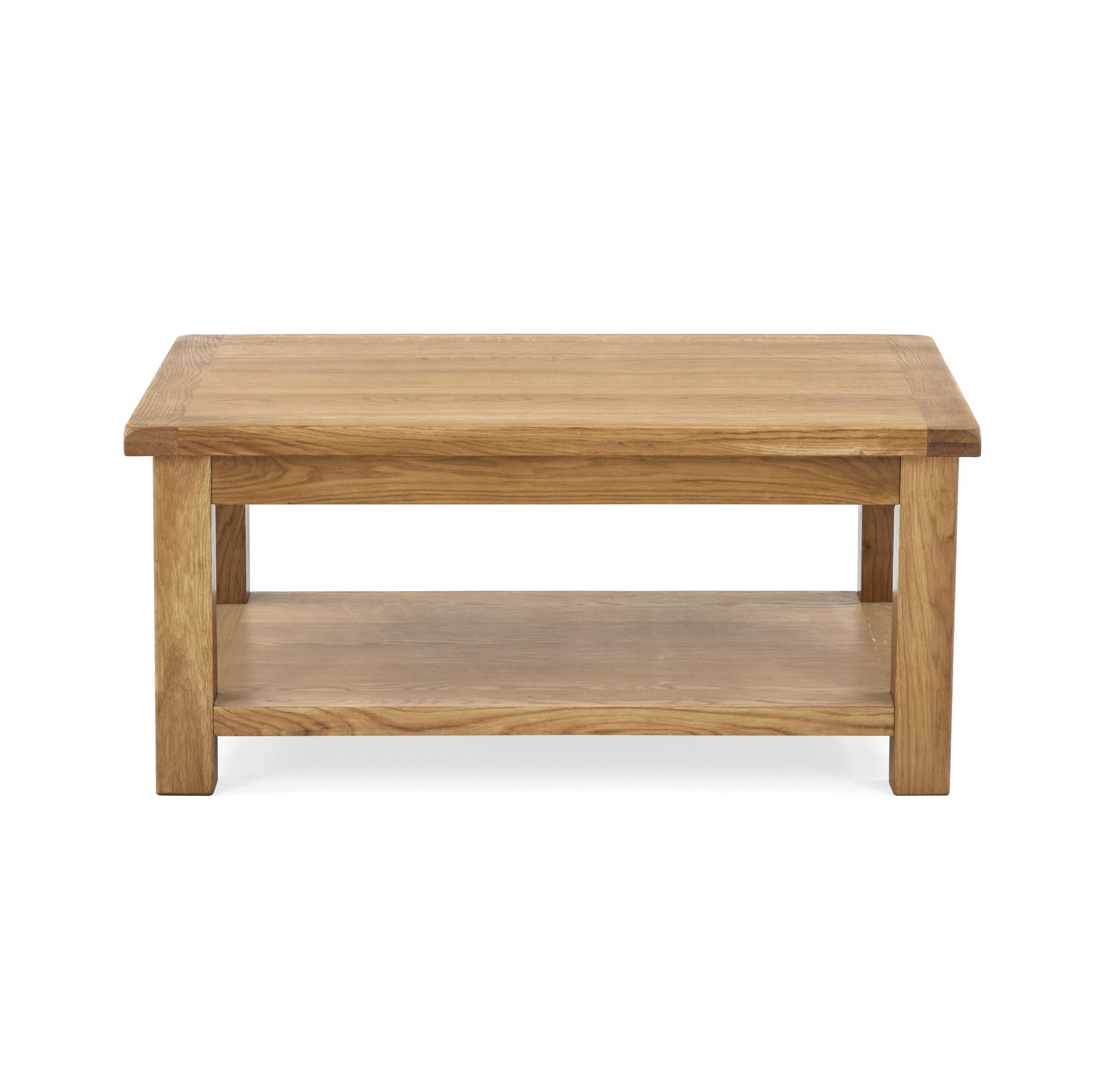oak rectangular coffee table with storage shelf underneath