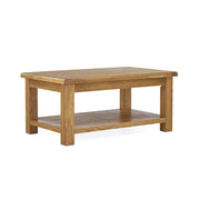 oak rectangular coffee table with storage shelf underneath