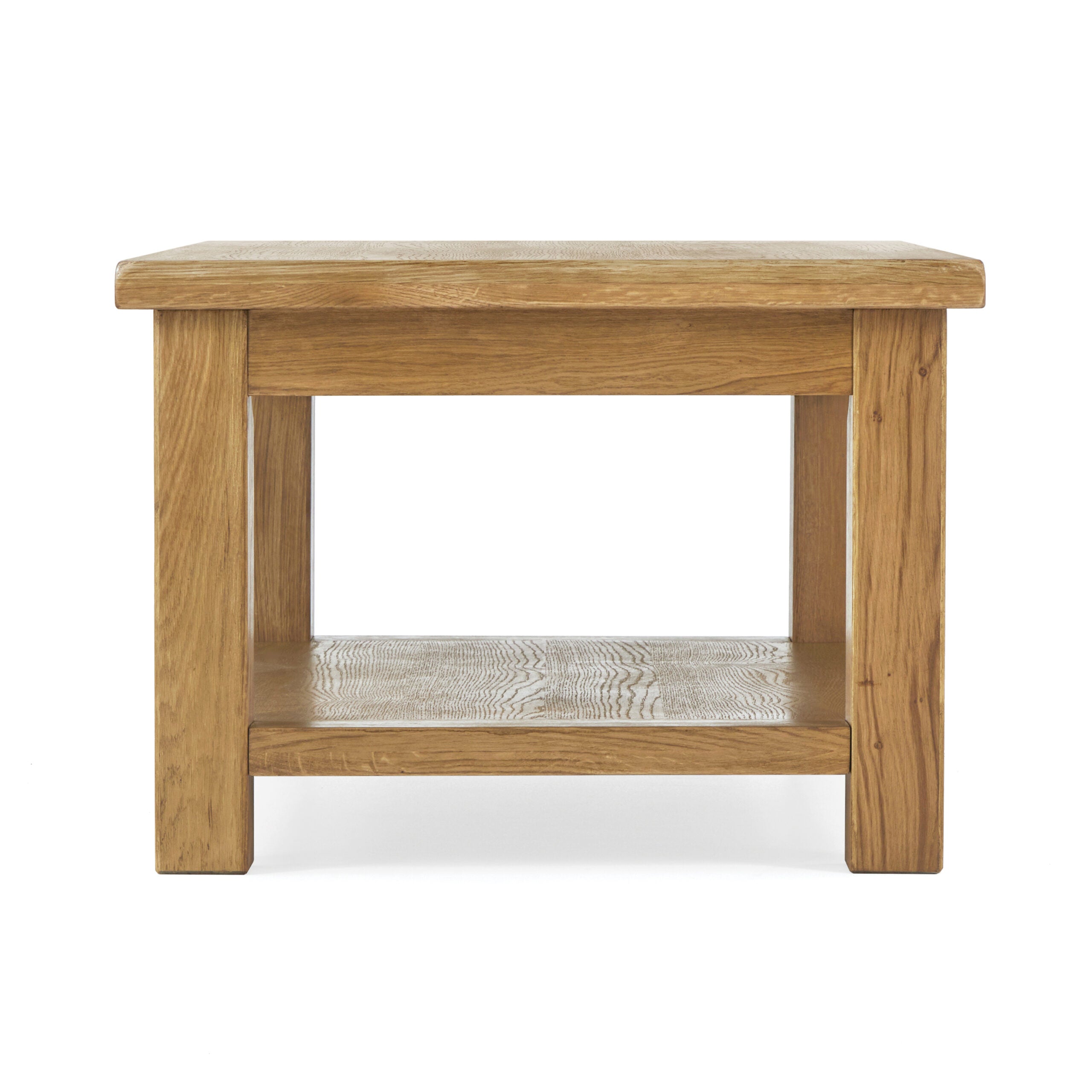 oak rectangular coffee table with storage shelf underneath
