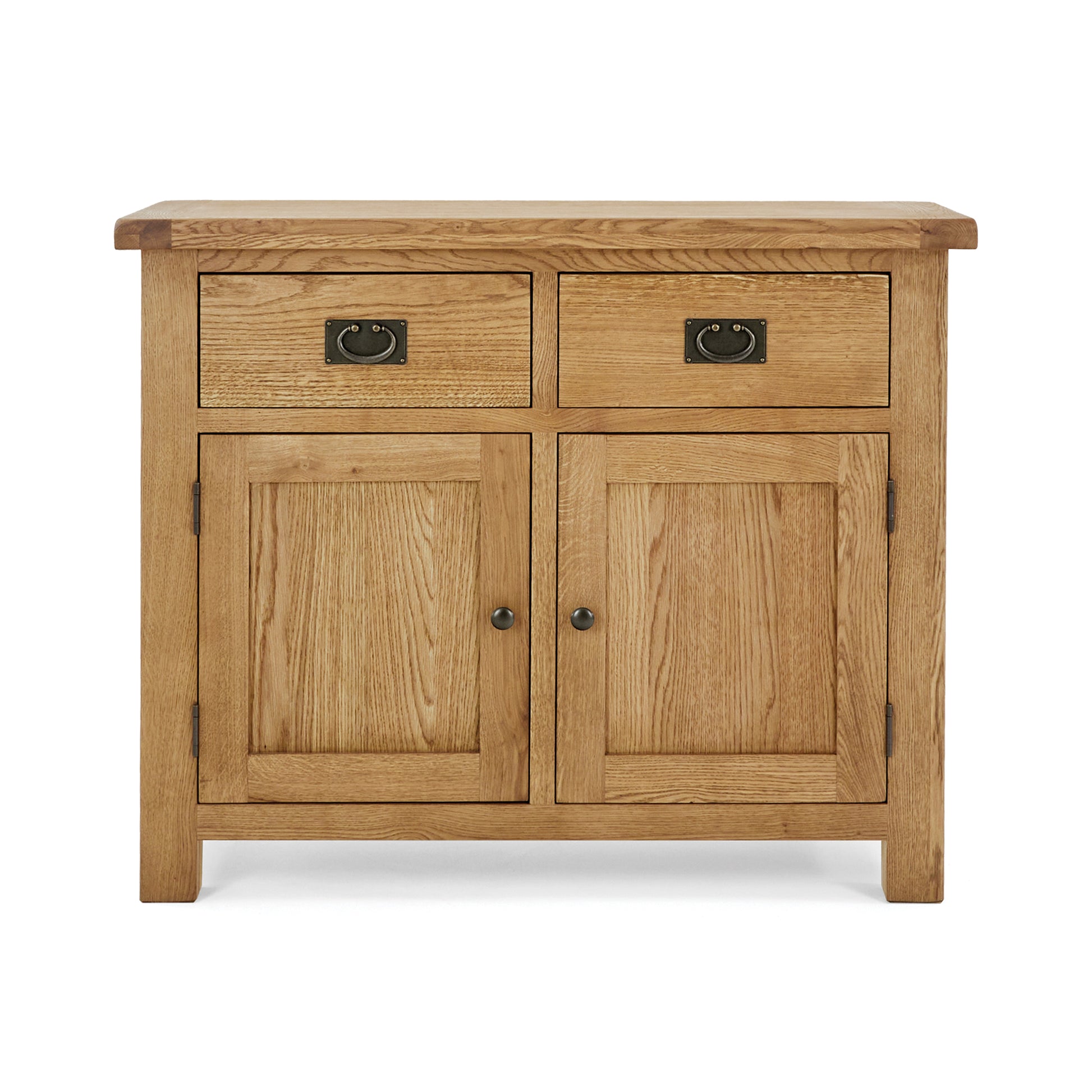 Oak sideboard with 2 drawersand 2 cupboard dorrs underneath the drawers