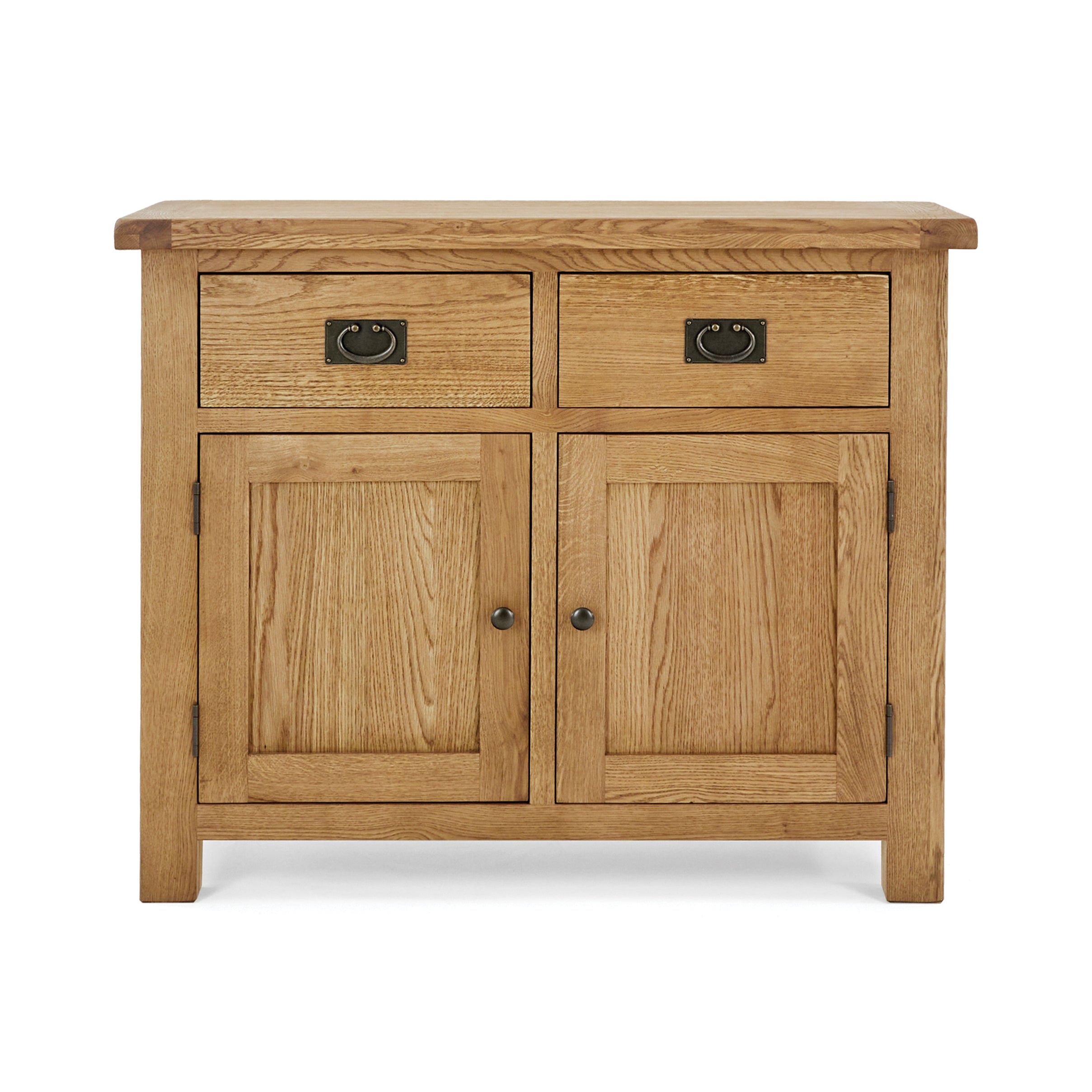 Oak sideboard with 2 drawersand 2 cupboard dorrs underneath the drawers