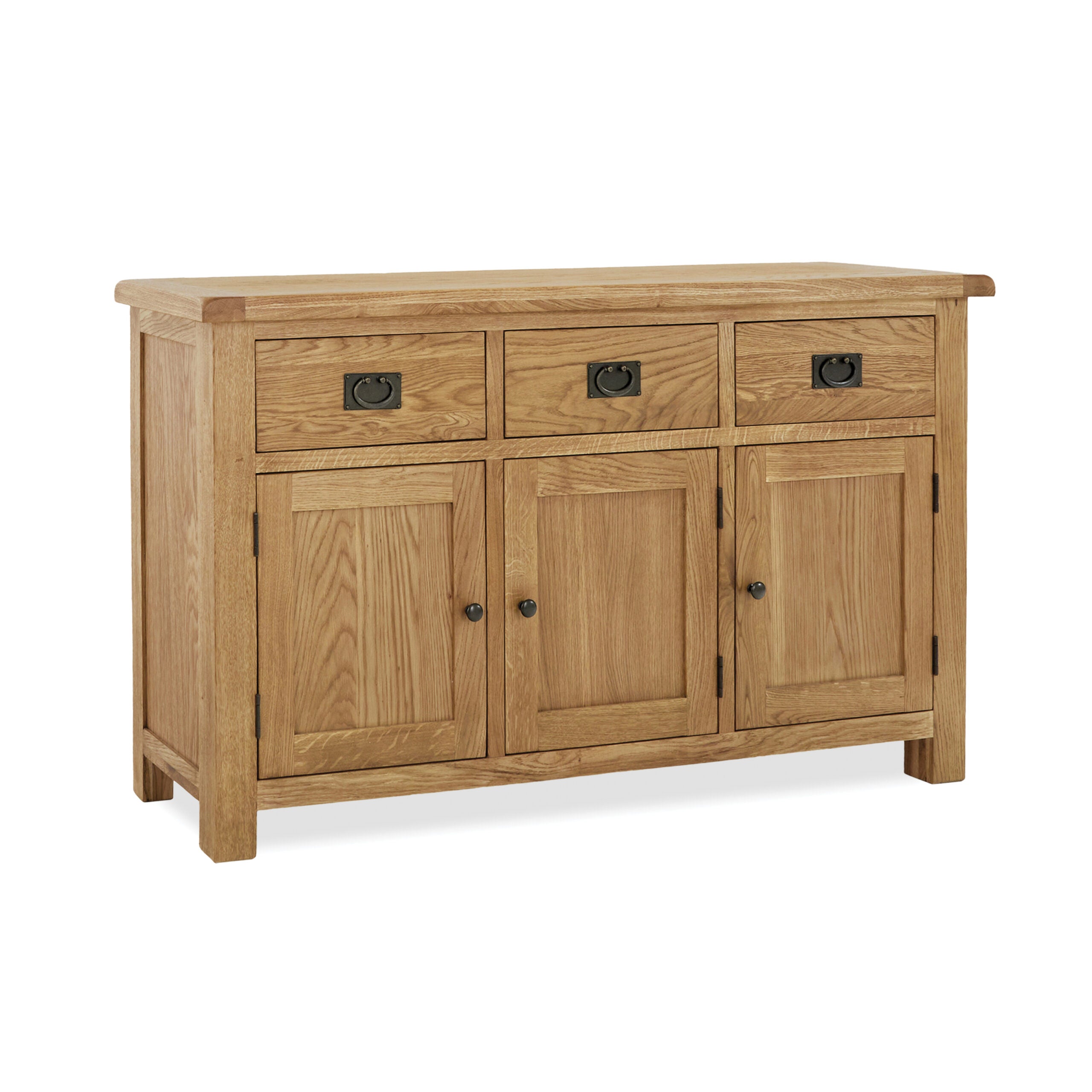 large oak sideboard with 3 drawers and 3 cupboard doors