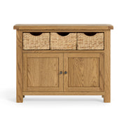 Oak sideboard with 3 storage baskets in place of drawers and 2 cupboard doors underneath